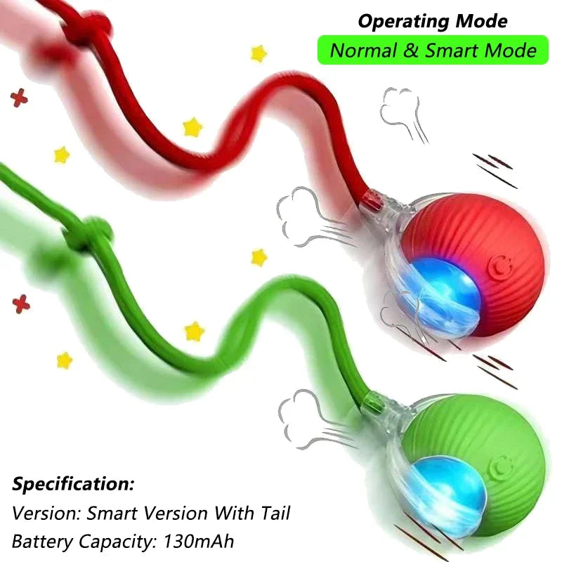 Pelotas roja y verde con colas flexibles y extremos transparentes iluminados