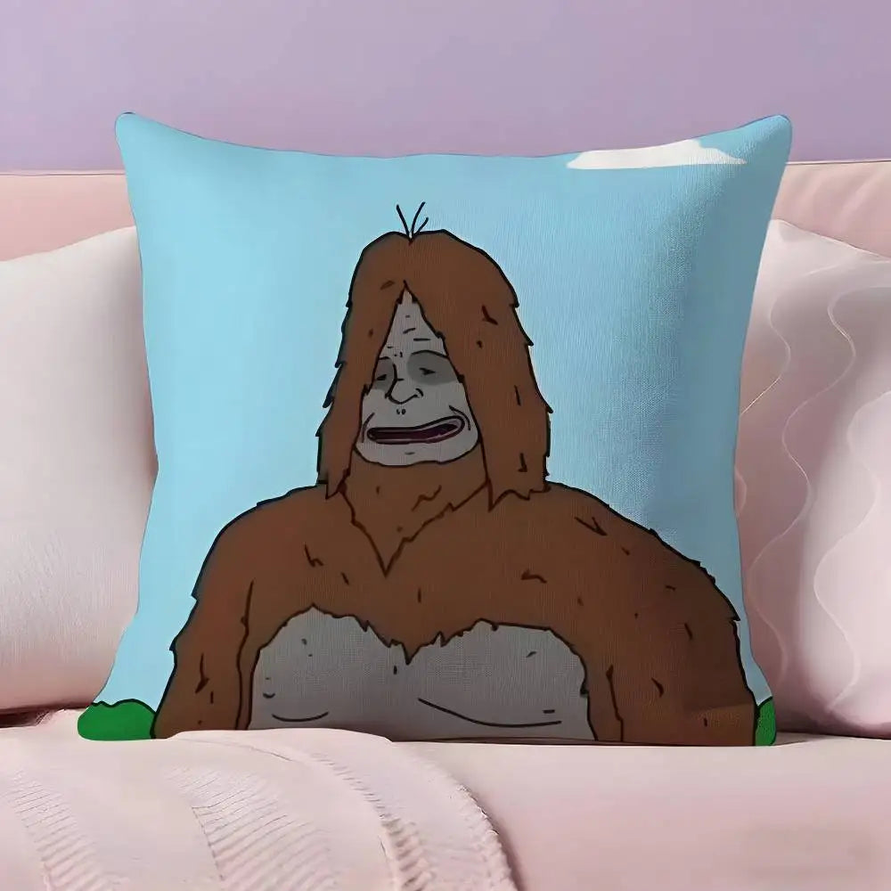 Funda ilustrada con personaje peludo sobre fondo celeste
