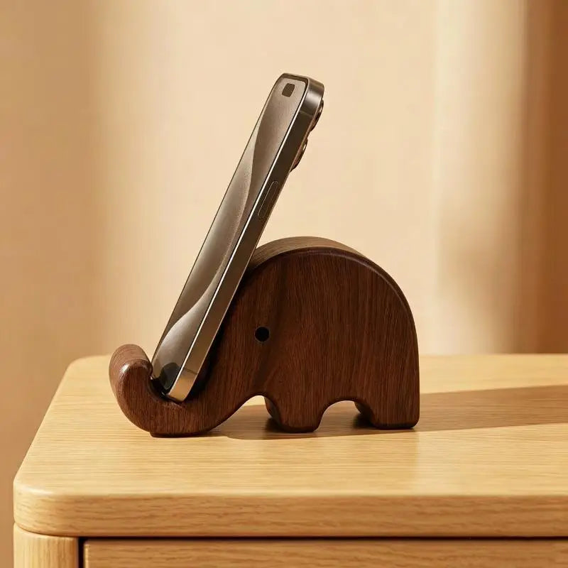 Soporte de madera para celular con elefante