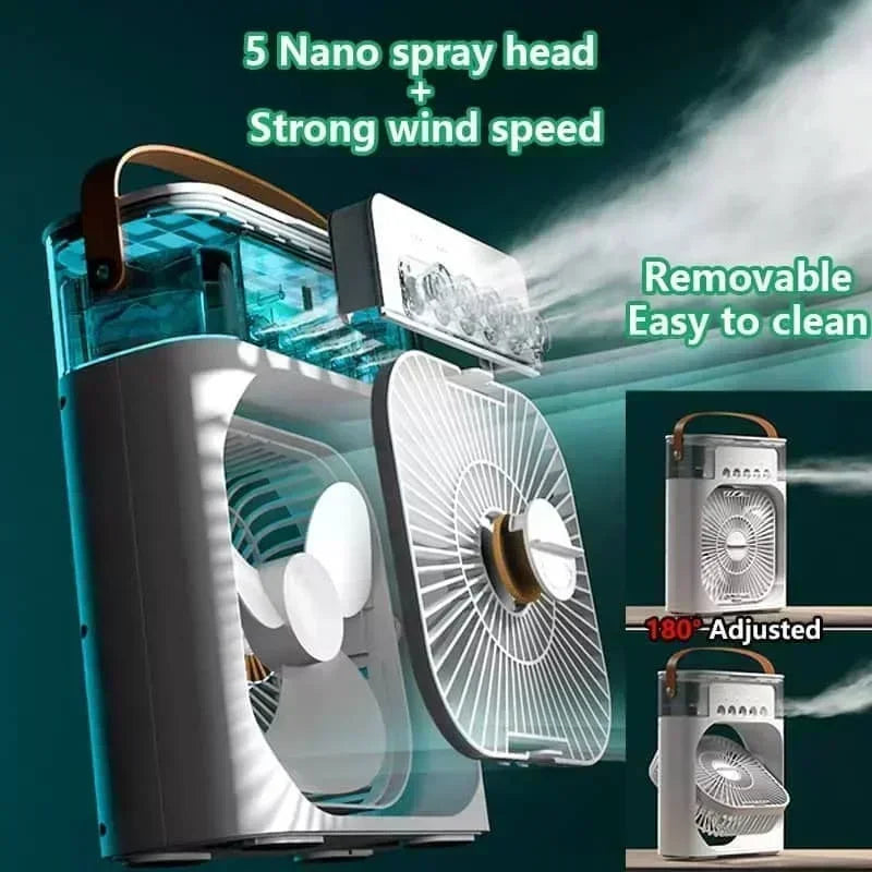 Ventilador de escritorio USB con nebulizador y luz LED