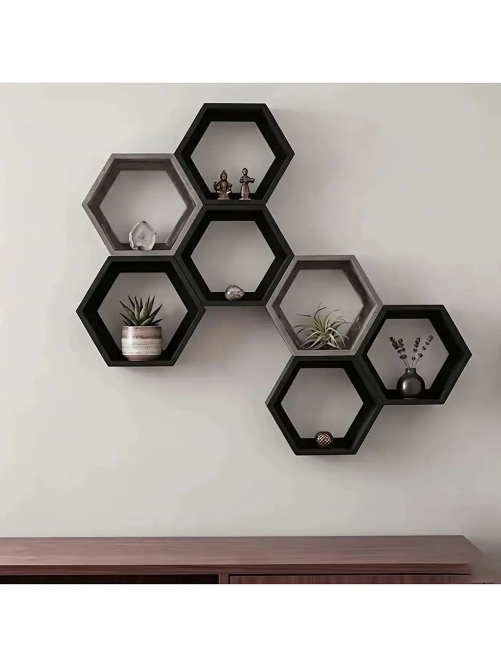 Repisas hexagonales de pared, 3 piezas