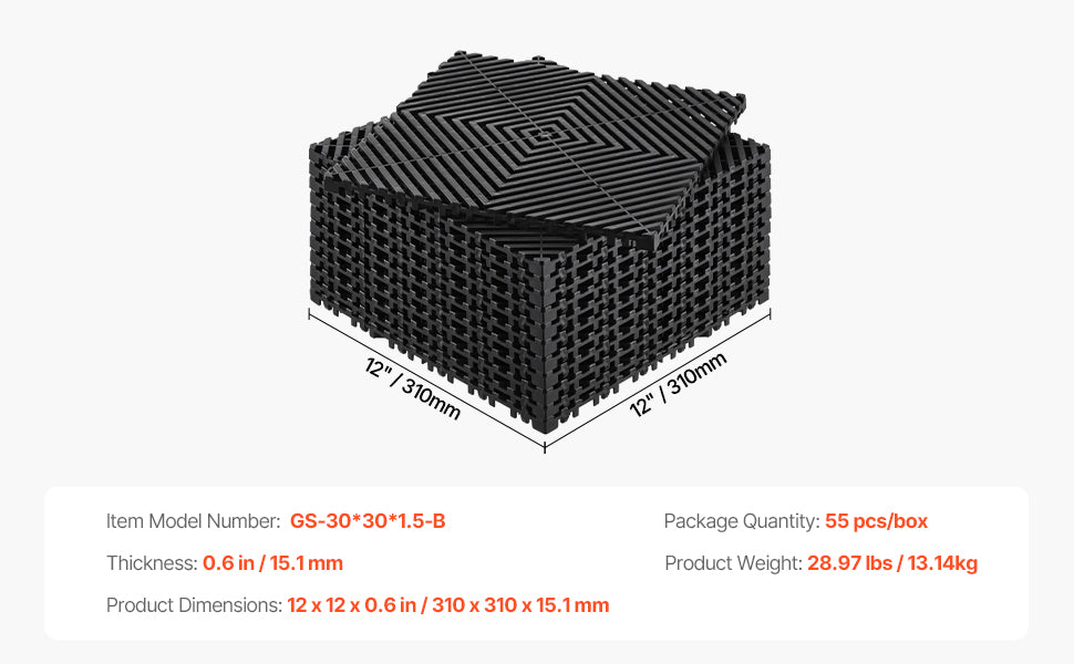 Piso modular con drenaje de 30.5 × 30.5 cm
