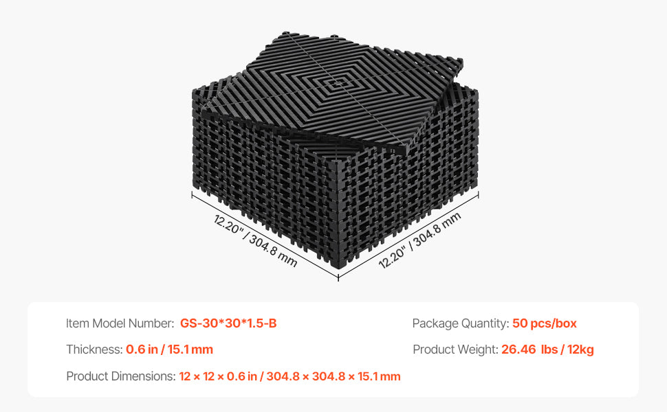 Piso modular con drenaje de 30.5 × 30.5 cm