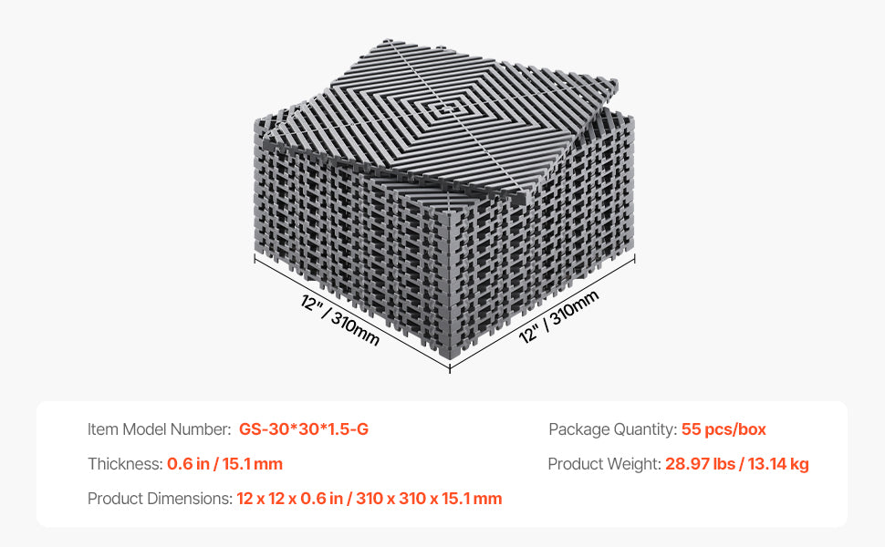 Piso modular con drenaje de 30.5 × 30.5 cm