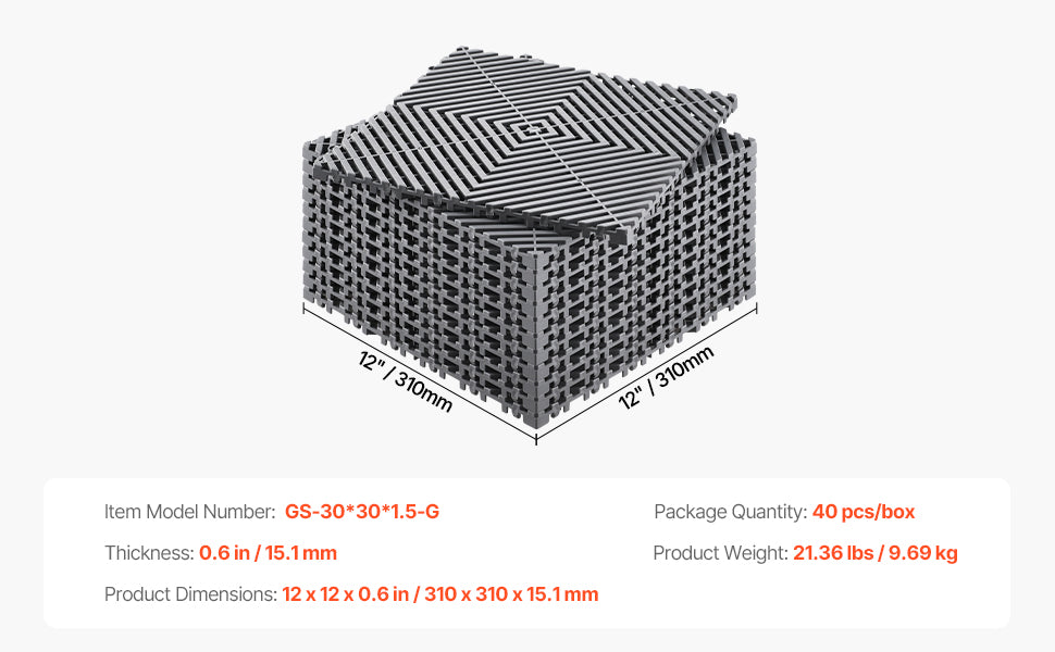 Piso modular con drenaje de 30.5 × 30.5 cm