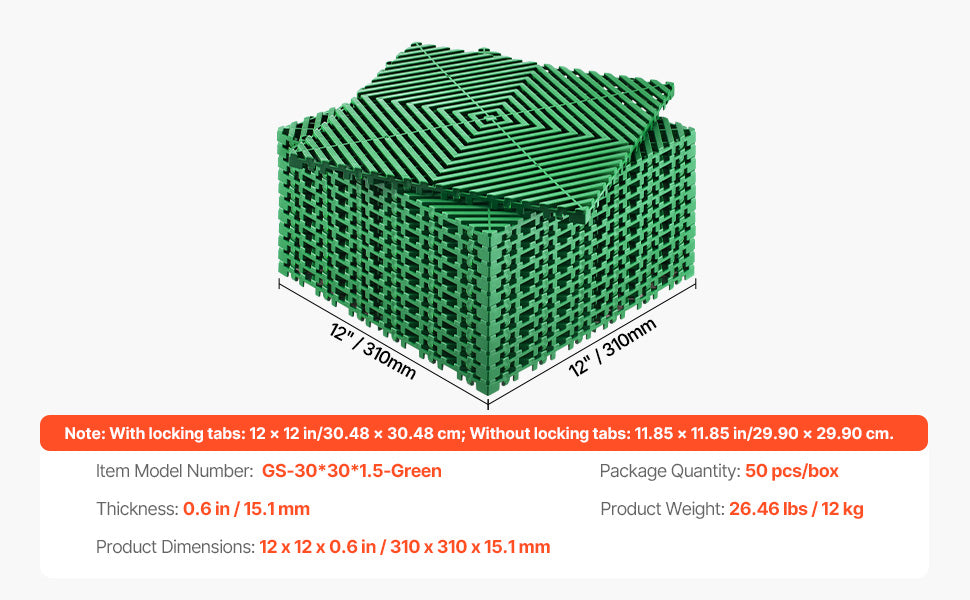 Piso modular con drenaje de 30.5 × 30.5 cm