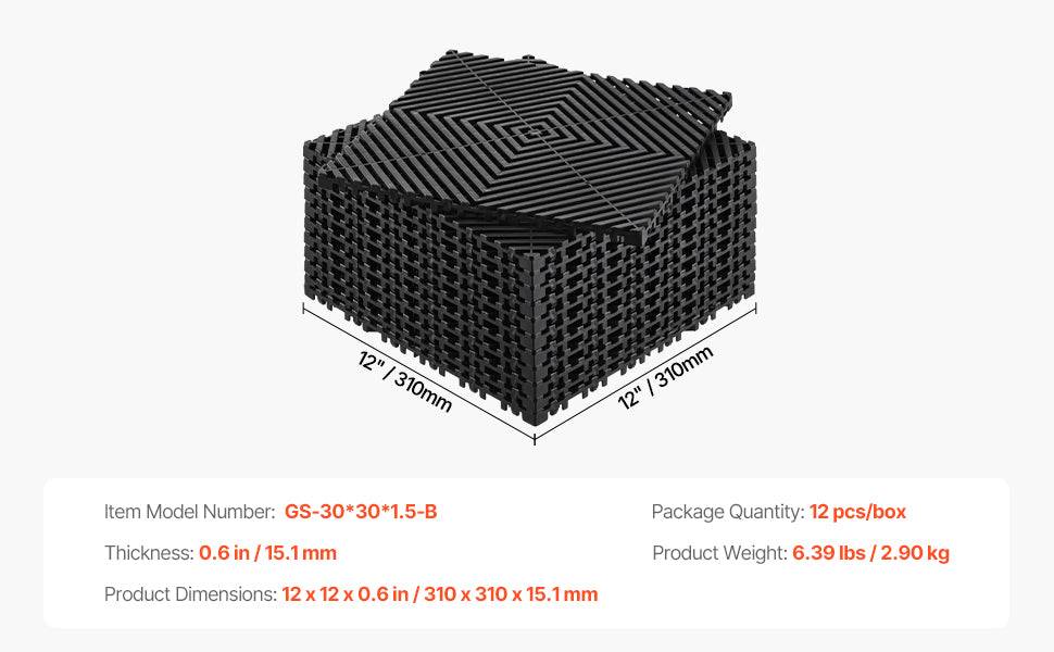 Piso modular con drenaje de 30.5 × 30.5 cm