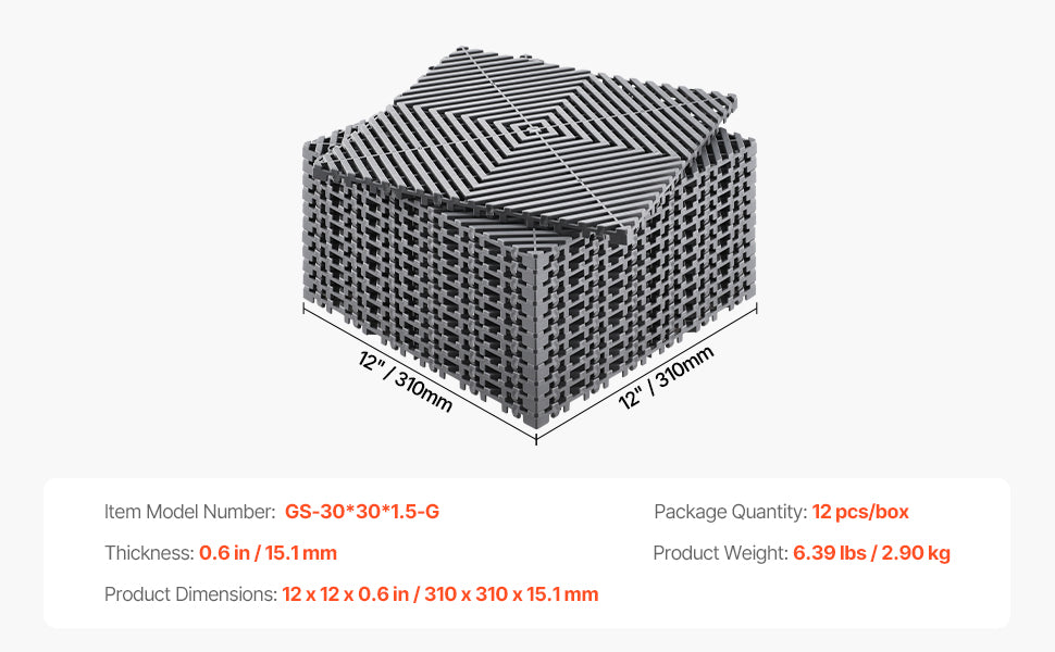 Piso modular con drenaje de 30.5 × 30.5 cm