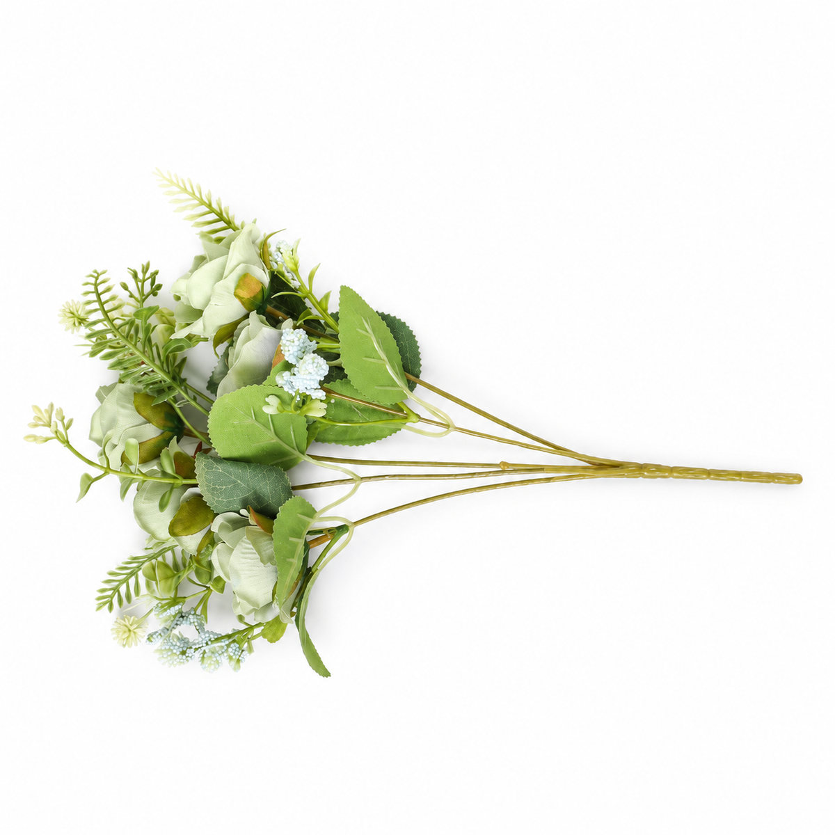 Ramo de rosas artificiales verdes con tallos visibles
