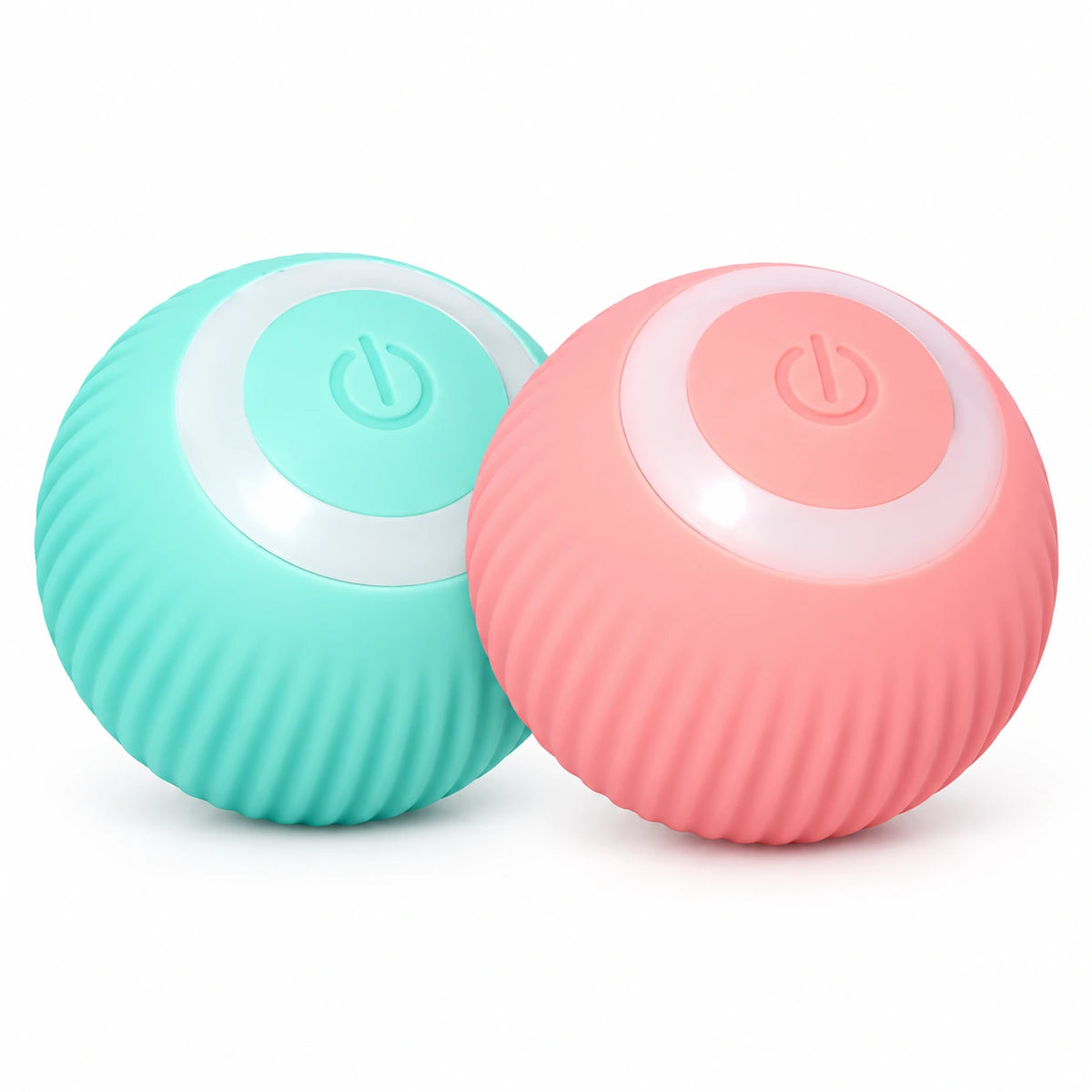 Dos pelotas interactivas para gato, azul y rosa