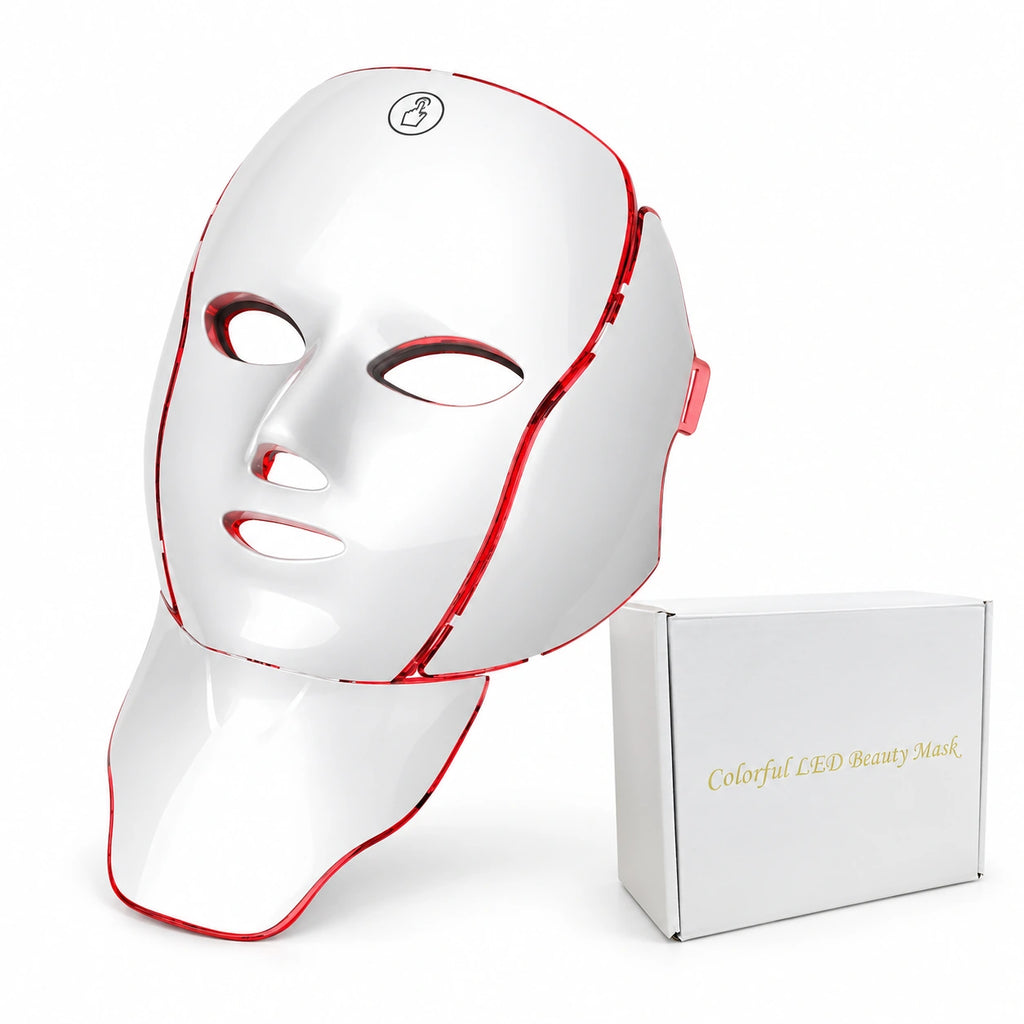Máscara LED blanca para rostro y cuello con caja