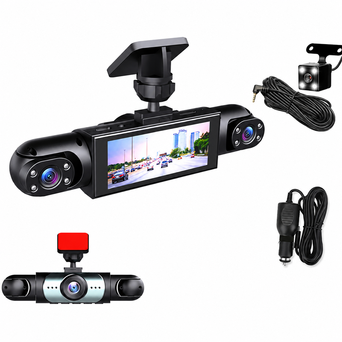 Dash cam de 4 cámaras con grabación frontal 1080p