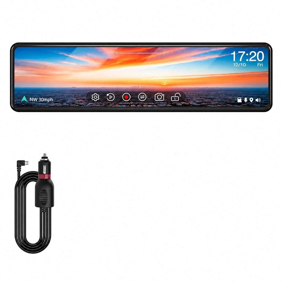 Espejo retrovisor con pantalla y cable de alimentación para auto