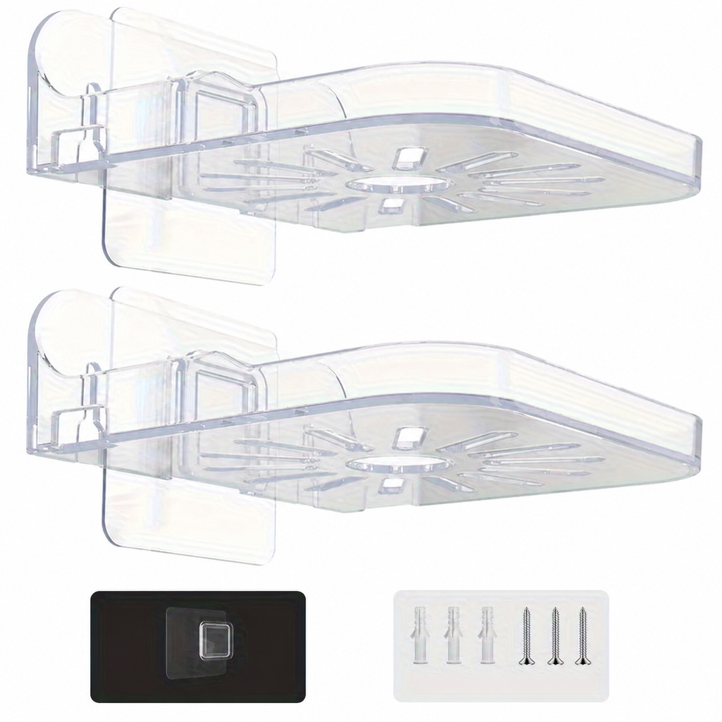 Juego de dos soportes transparentes de base cuadrada con barandal y accesorios de fijación