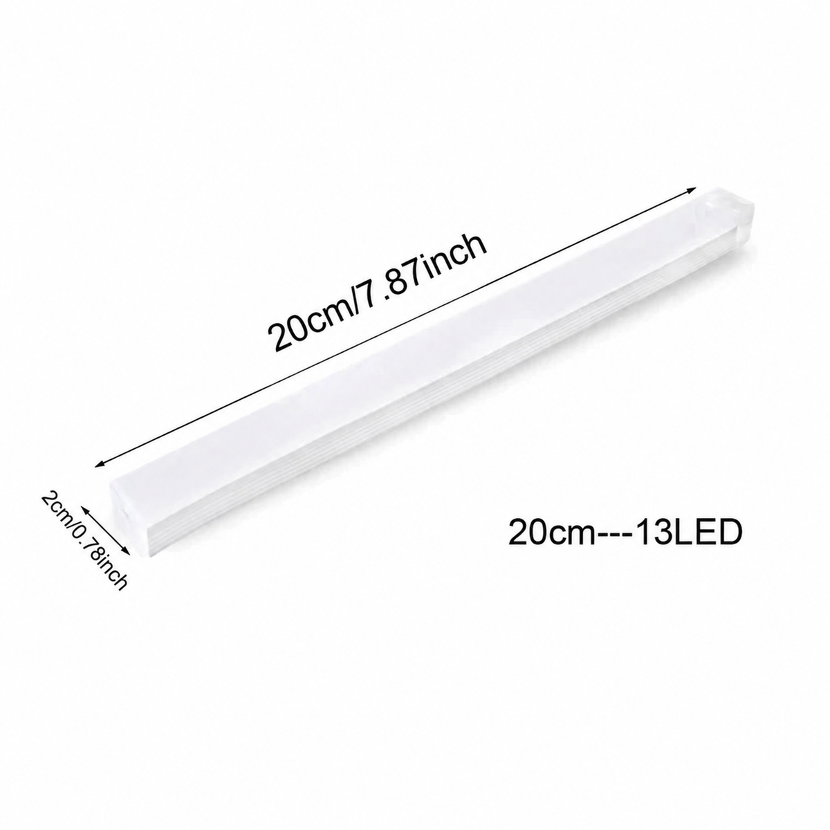 Barra LED blanca de 20 cm con referencia de tamaño y 13 LED